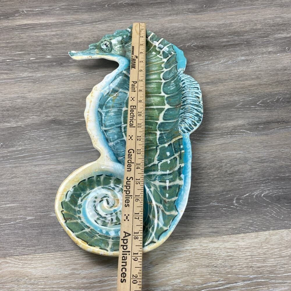Pier 1 Imports Melamine Hors d'oeurve Plate "Spikey The Seahorse" 19” Aqua - Picture 2 of 5